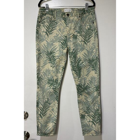 Parker Smith Palm Springs Green Leaf Print Ava Crop Skinny Jeans Size 30 EUC - Picture 1 of 14